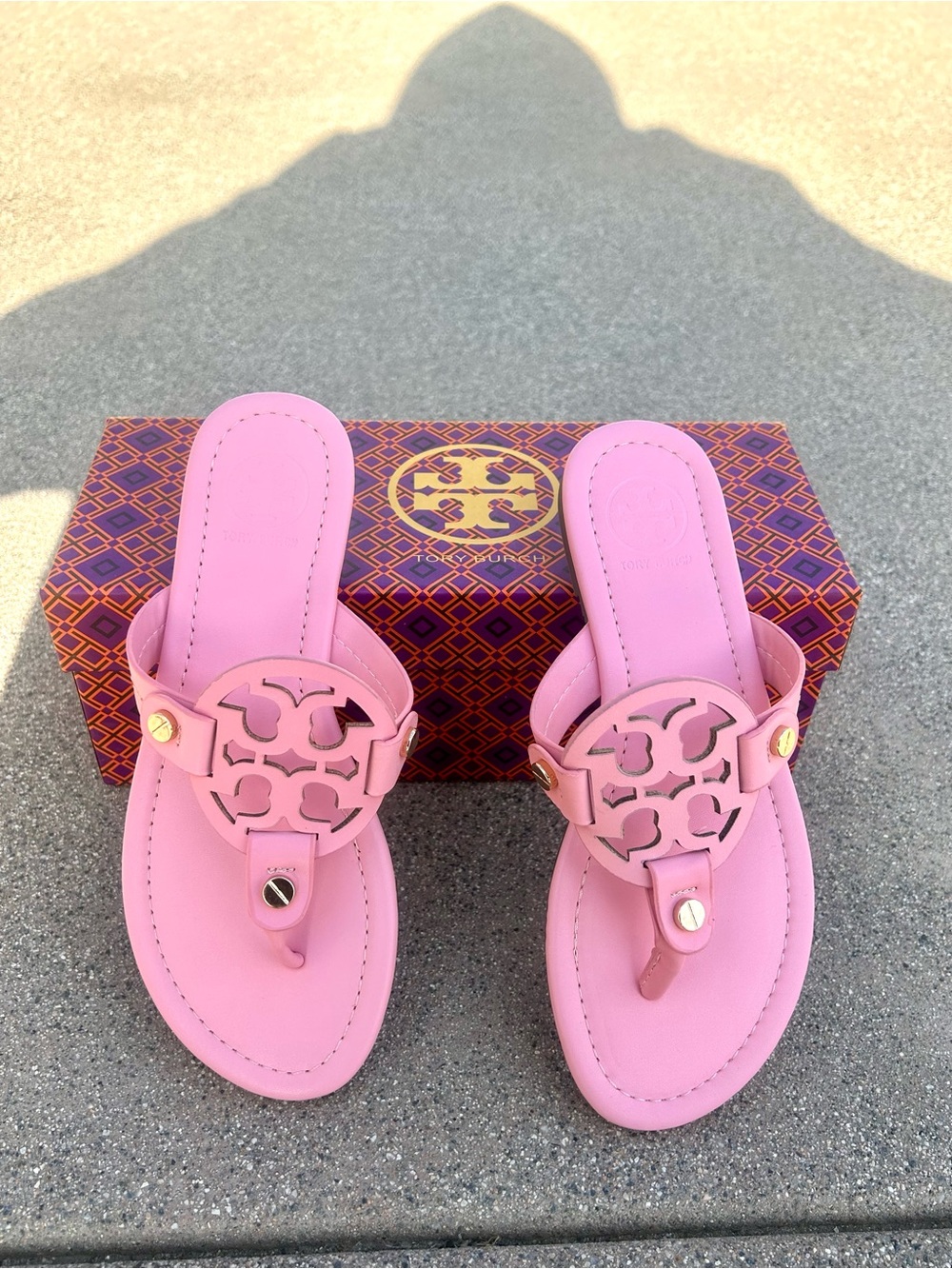 Tory Burch Pink Leather Logo Thong Sandals